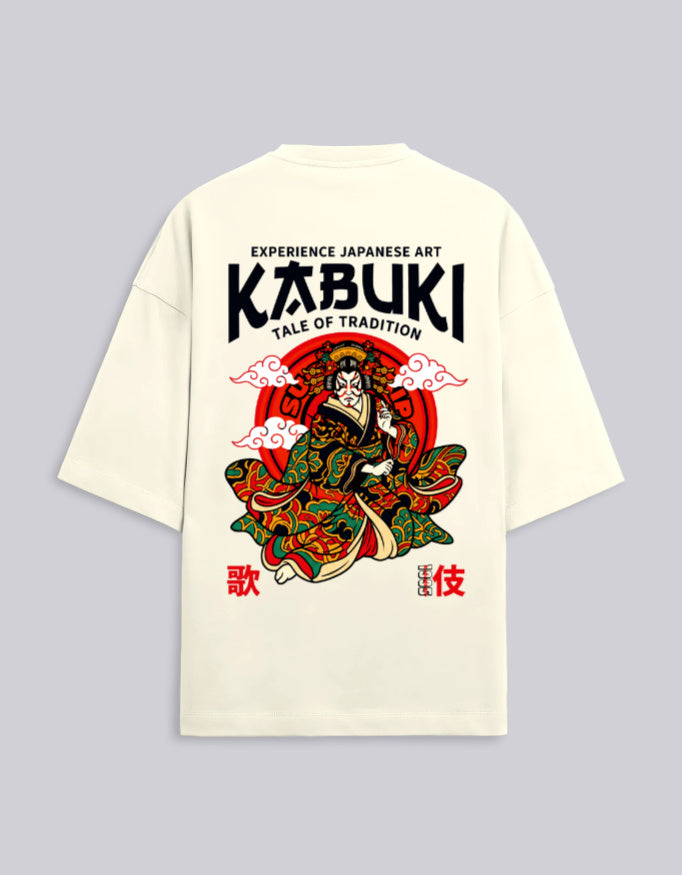 Sugardrip Kabuki Japanese-art graphic unisex oversized terry tee, Bright Terry collection