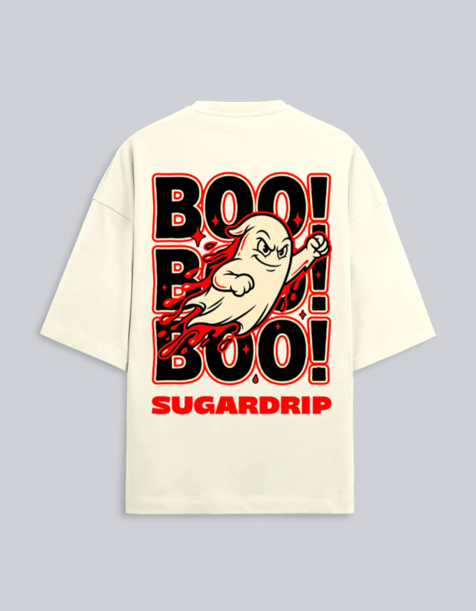 Sugardrip Boo unisex oversized terry tee, back print graphic, Bright Terry collection