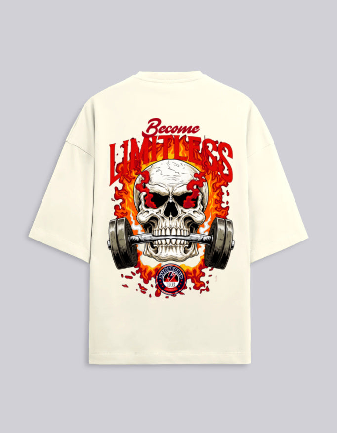 Sugardrip Limitless "Become Limitless" skull graphic unisex oversized terry tee, Bright Terry collection